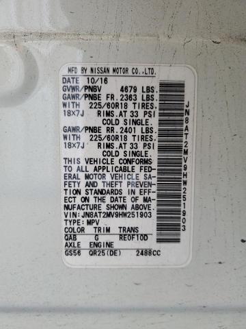 JN8AT2MV9HW251903 - 2017 NISSAN ROGUE S თეთრი ფოტო 13