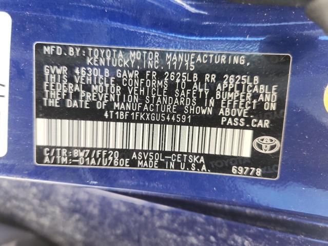 4T1BF1FKXGU544591 - 2016 TOYOTA CAMRY LE BLUE photo 12