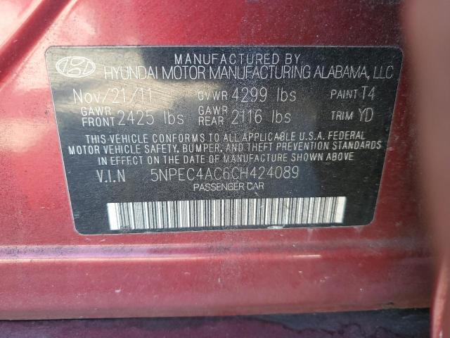 5NPEC4AC6CH424089 - 2012 HYUNDAI SONATA SE 红色 照片 12