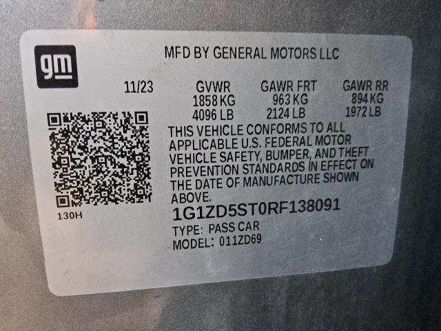 1G1ZD5ST0RF138091 - 2024 CHEVROLET MALIBU LT ვერცხლისფერი ფოტო 12