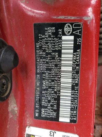 2T1BU4EE4DC015072 - 2013 TOYOTA COROLLA BASE წითელი ფოტო 12