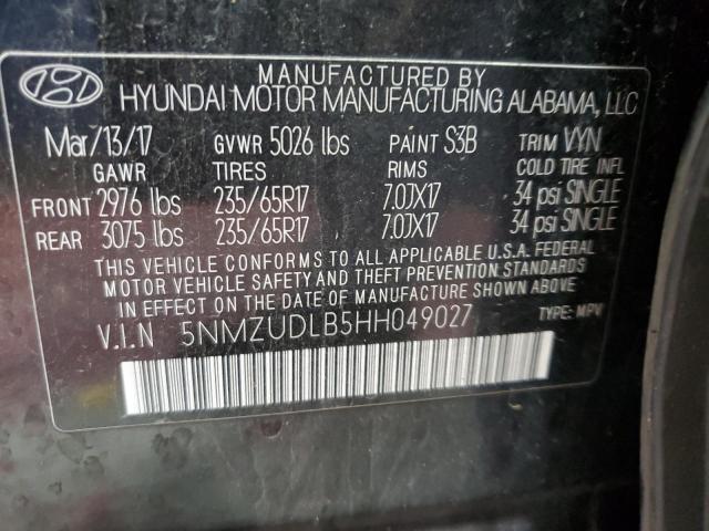 5NMZUDLB5HH049027 - 2017 HYUNDAI SANTA FE S BLACK photo 13