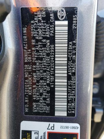 4T1BF1FK2EU462996 - 2014 TOYOTA CAMRY L GRAY photo 12