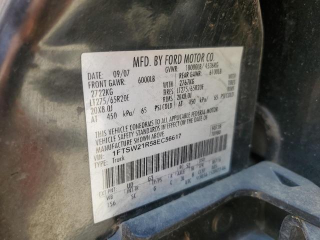1FTSW21R58EC56617 - 2008 FORD F250 SUPER DUTY BLACK photo 12