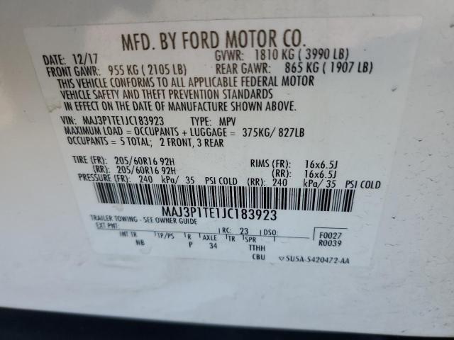 MAJ3P1TE1JC183923 - 2018 FORD ECOSPORT SE თეთრი ფოტო 13
