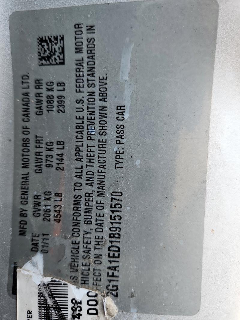 2G1FA1ED1B9151570 - 2011 CHEVROLET CAMARO LS Silber Foto 12