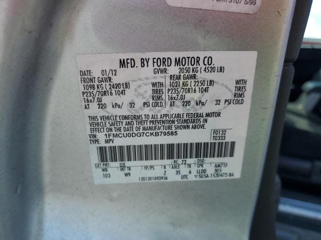 1FMCU0DG7CKB79585 - 2012 FORD ESCAPE XLT SILVER photo 13