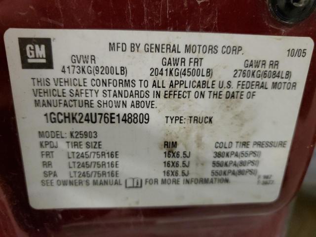 1GCHK24U76E148809 - 2006 CHEVROLET SILVERADO K2500 HEAVY DUTY RED photo 12