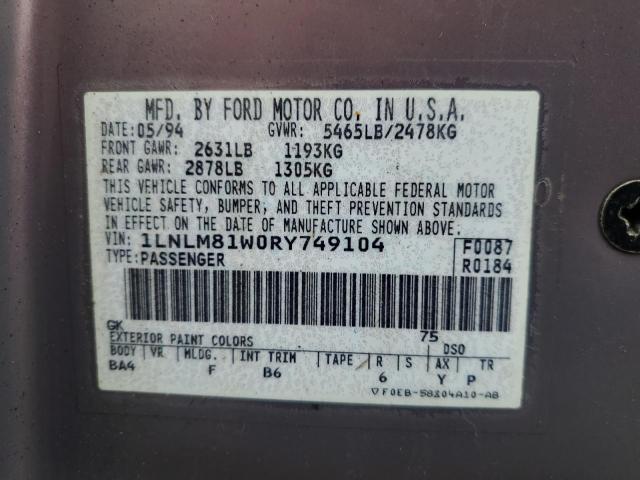 1LNLM81W0RY749104 - 1994 LINCOLN TOWN CAR EXECUTIVE Մանուշակագույն լուսանկար 12