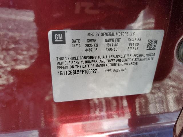 1G11C5SL5FF109827 - 2015 CHEVROLET MALIBU 1LT 红色 照片 12