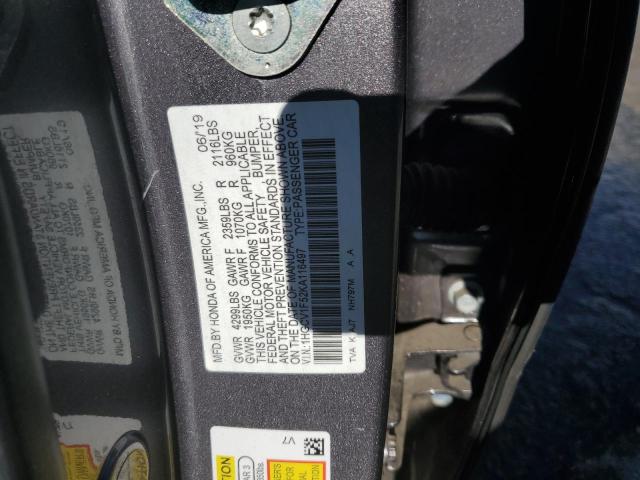 1HGCV1F52KA116497 - 2019 HONDA ACCORD EXL Графитовый фото 12