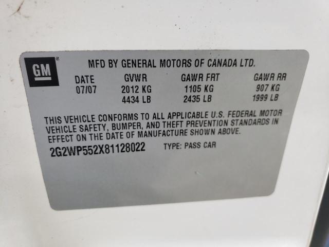 2G2WP552X81128022 - 2008 PONTIAC GRAND PRIX 白色 照片 12