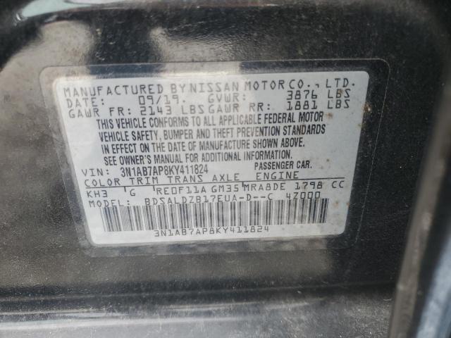 3N1AB7AP8KY411824 - 2019 NISSAN SENTRA S 黑色 照片 12