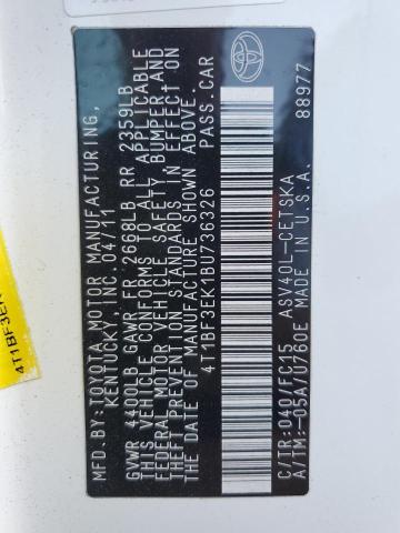 4T1BF3EK1BU736326 - 2011 TOYOTA CAMRY BASE თეთრი ფოტო 13