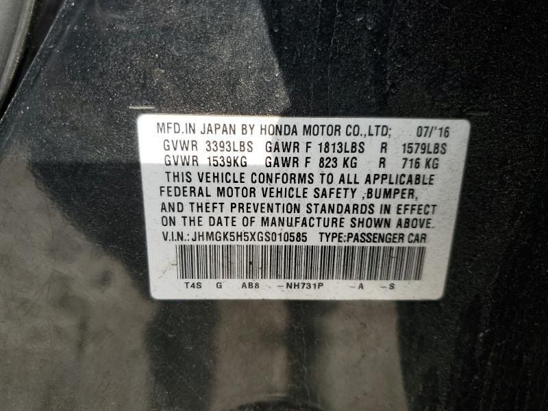 JHMGK5H5XGS010585 - 2016 HONDA FIT LX BLACK photo 12