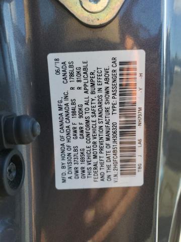 2HGFC4B51JH306320 - 2018 HONDA CIVIC LX GRAY photo 12