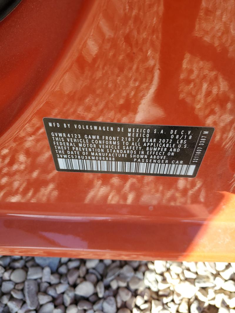 3VWC57BU3KM086988 - 2019 VOLKSWAGEN JETTA S Pomarańczowy zdjęcie 13