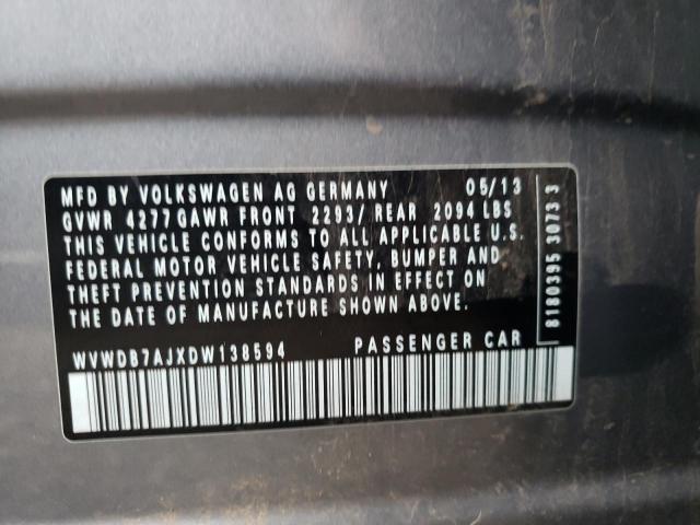 WVWDB7AJXDW138594 - 2013 VOLKSWAGEN GOLF GRAY photo 12