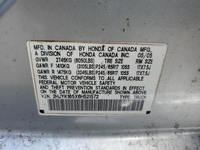 2HJYK165X6H521572 - 2006 HONDA RIDGELINE RTL SILVER photo 14