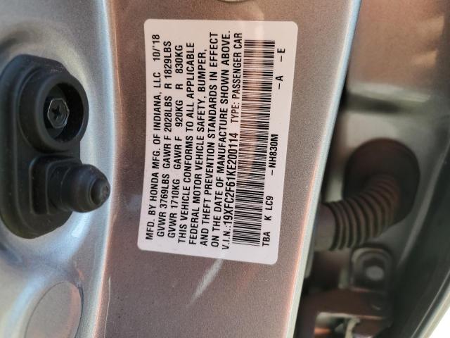 19XFC2F61KE200114 - 2019 HONDA CIVIC LX Gümüş foto 12