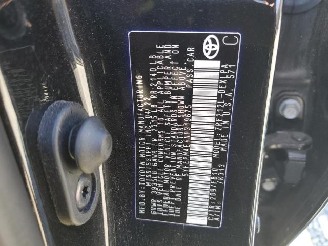 5YFEPMAE4NP319675 - 2022 TOYOTA COROLLA LE Siyah fotoğraf 12