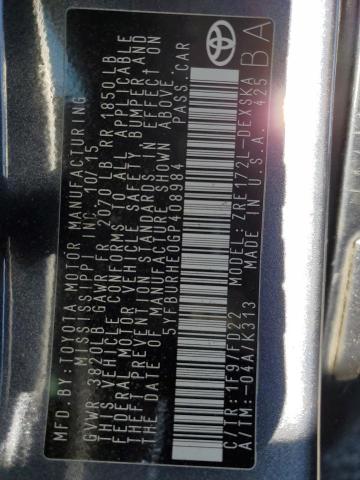 5YFBURHE0GP408984 - 2016 TOYOTA COROLLA L CHARCOAL photo 12