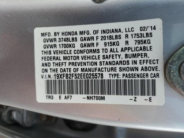 19XFB2F52EE025578 - 2014 HONDA CIVIC LX SILVER photo 12