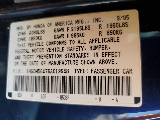 1HGCM56476A019948 - 2006 HONDA ACCORD LX BLUE photo 12