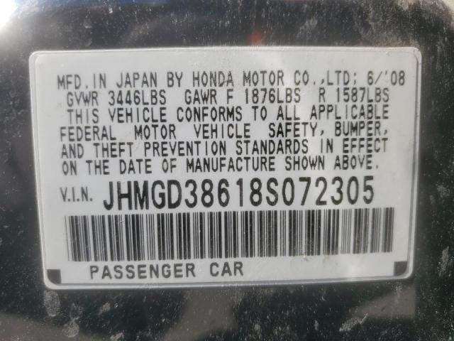 JHMGD38618S072305 - 2008 HONDA FIT SPORT შავი ფოტო 13