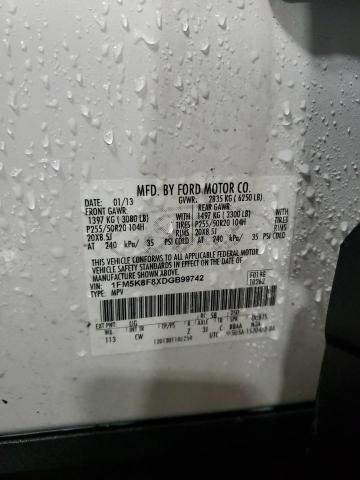 1FM5K8F8XDGB99742 - 2013 FORD EXPLORER LIMITED თეთრი ფოტო 13