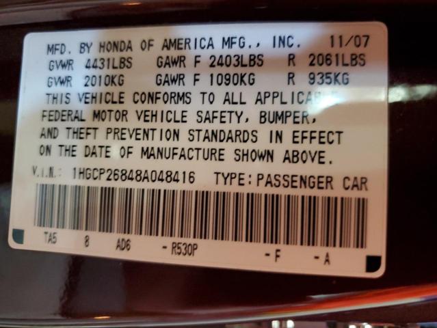 1HGCP26848A048416 - 2008 HONDA ACCORD EXL Bordo foto 13