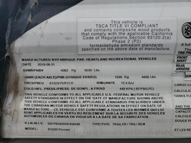 5SFPB3420KE404246 - 2019 HEARTLAND PIONEER თეთრი ფოტო 9