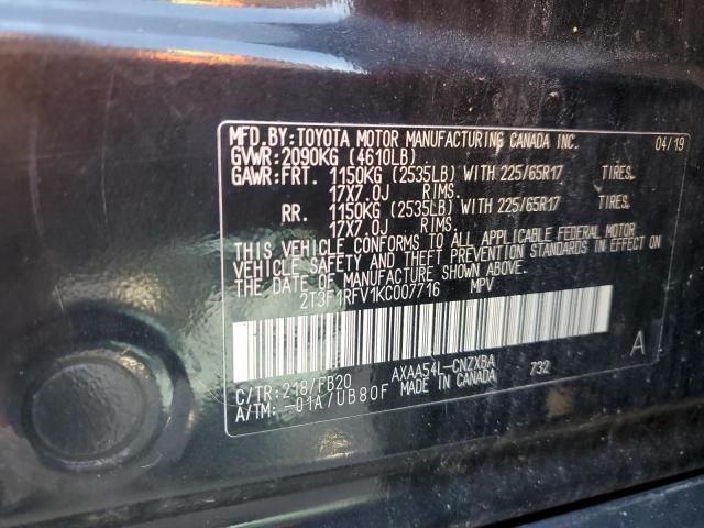 2T3F1RFV1KC007716 - 2019 TOYOTA RAV4 LE Negro foto 13