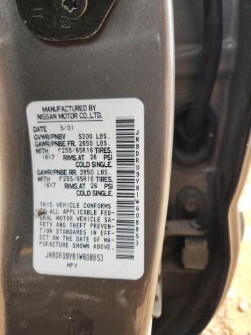 JN8DR09Y81W608853 - 2001 NISSAN PATHFINDER LE BEIGE photo 13