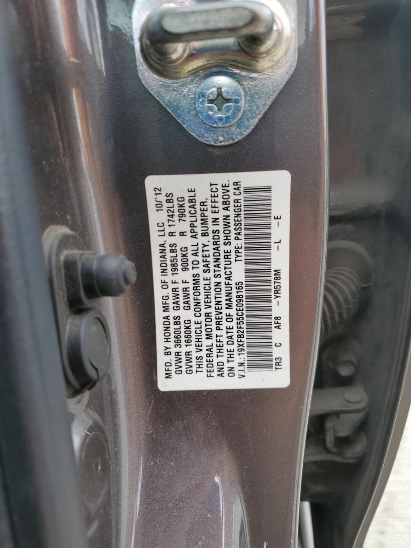 19XFB2F55CE098165 - 2012 HONDA CIVIC LX GRAY photo 12