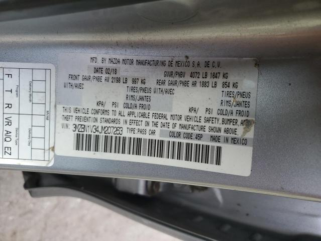 3MZBN1V34JM207263 - 2018 MAZDA 3 TOURING ვერცხლისფერი ფოტო 12