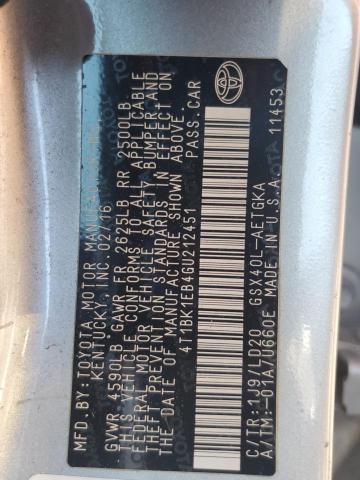 4T1BK1EB4GU212451 - 2016 TOYOTA AVALON XLE SILVER photo 12