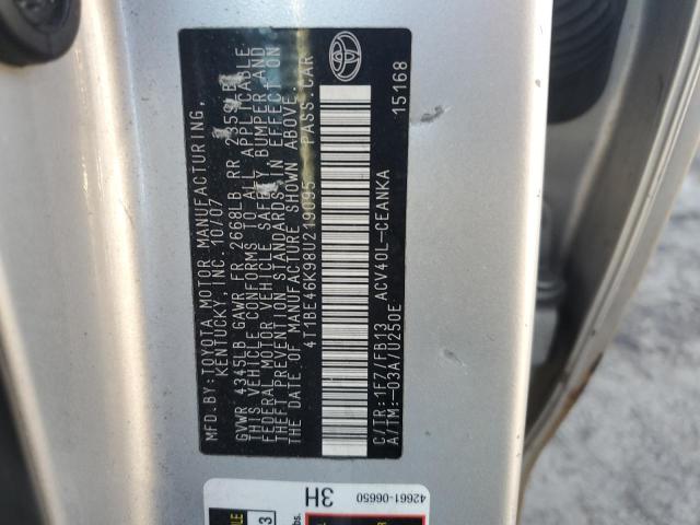 4T1BE46K98U219095 - 2008 TOYOTA CAMRY CE Gümüş foto 12