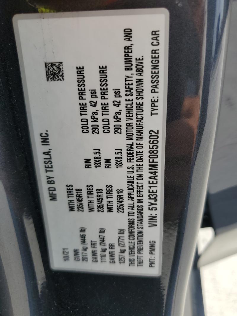 5YJ3E1EA4MF085602 - 2021 TESLA MODEL 3 GRAY photo 13