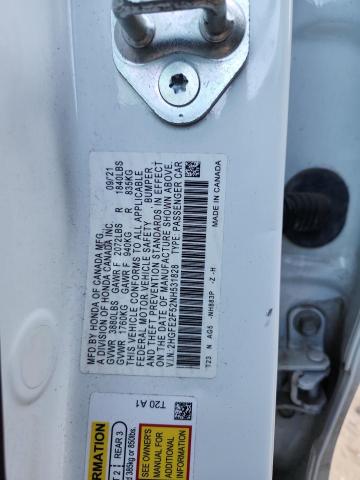 2HGFE2F52NH531828 - 2022 HONDA CIVIC SPORT Ақ фото 12