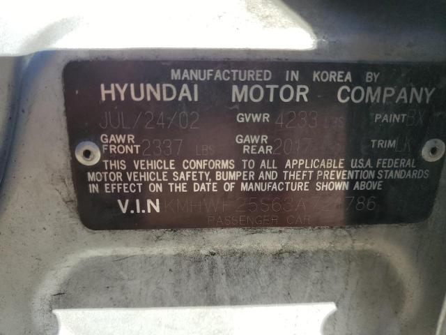 KMHWF25S63A721786 - 2003 HYUNDAI SONATA GL SILVER photo 12