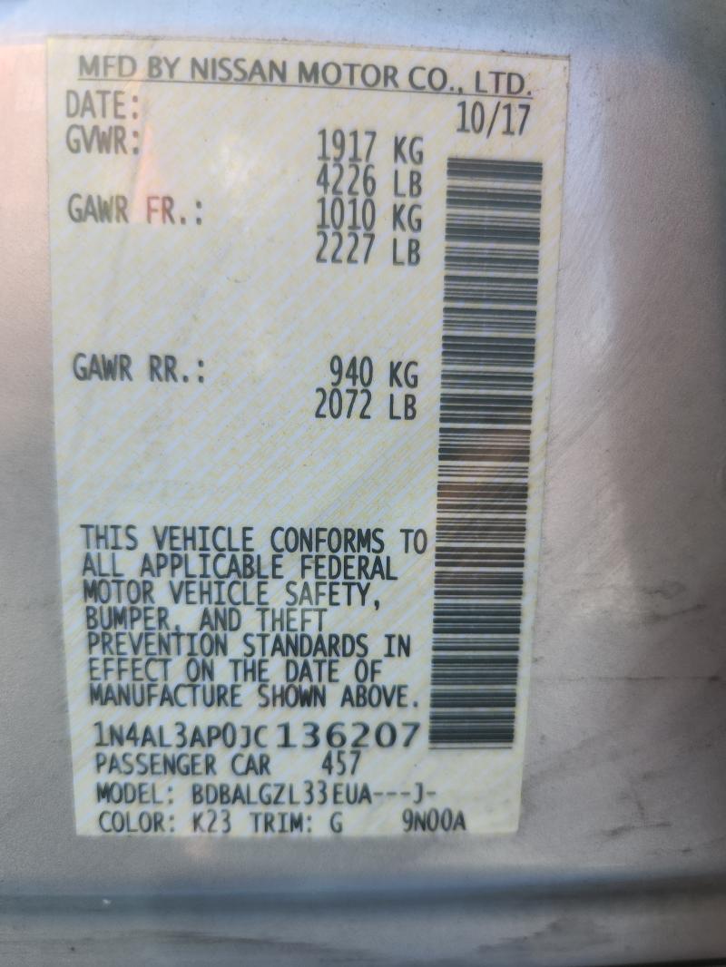 1N4AL3AP0JC136207 - 2018 NISSAN ALTIMA 2.5 Gümüş foto 12