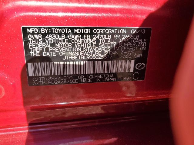 JTHBE1BL9D5025817 - 2013 LEXUS GS 350 RED photo 12