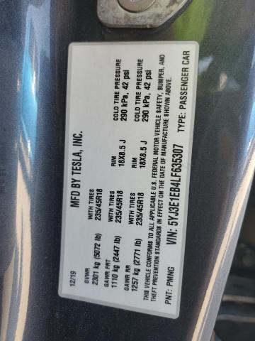 5YJ3E1EB4LF635307 - 2020 TESLA MODEL 3 Gri fotoğraf 12
