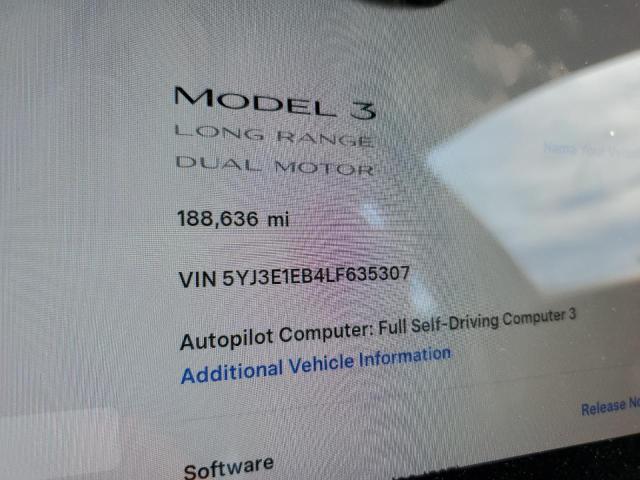 5YJ3E1EB4LF635307 - 2020 TESLA MODEL 3 Gri fotoğraf 9