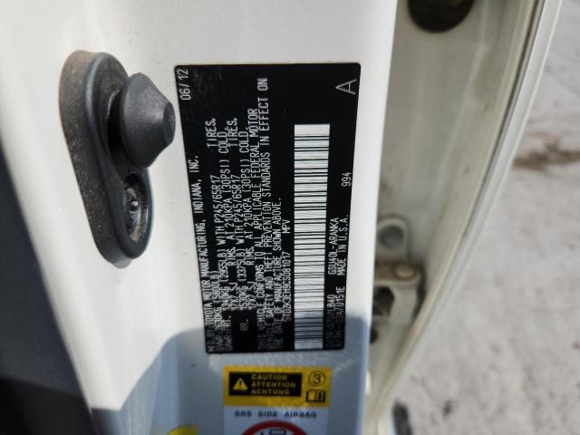 5TDZK3EH9CS081017 - 2012 TOYOTA HIGHLANDER BASE 白色 照片 12