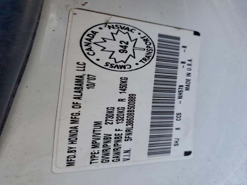 5FNRL38608B500889 - 2008 HONDA ODYSSEY EXL WHITE photo 13