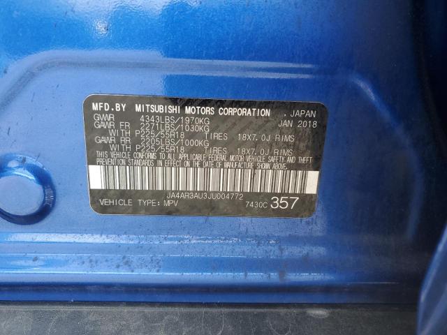 JA4AR3AU3JU004772 - 2018 MITSUBISHI OUTLANDER SPORT ES Niebieski zdjęcie 13