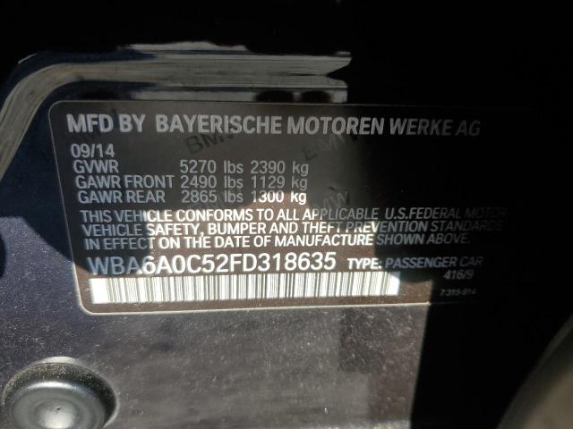 WBA6A0C52FD318635 - 2015 BMW 640 I GRAN COUPE BLACK photo 12
