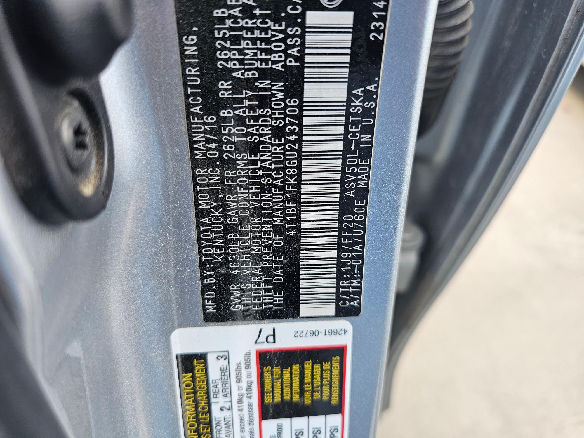 4T1BF1FK8GU243706 - 2016 TOYOTA CAMRY LE Արծաթագույն լուսանկար 10